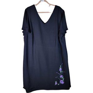Sag Harbor Women Black Purple Floral Embroidered Dress Women Plus Size 22W